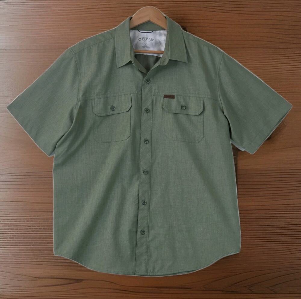 Orvis Classic Collection Men's Large Green Vented Fishing Shirt Short Sleeve
